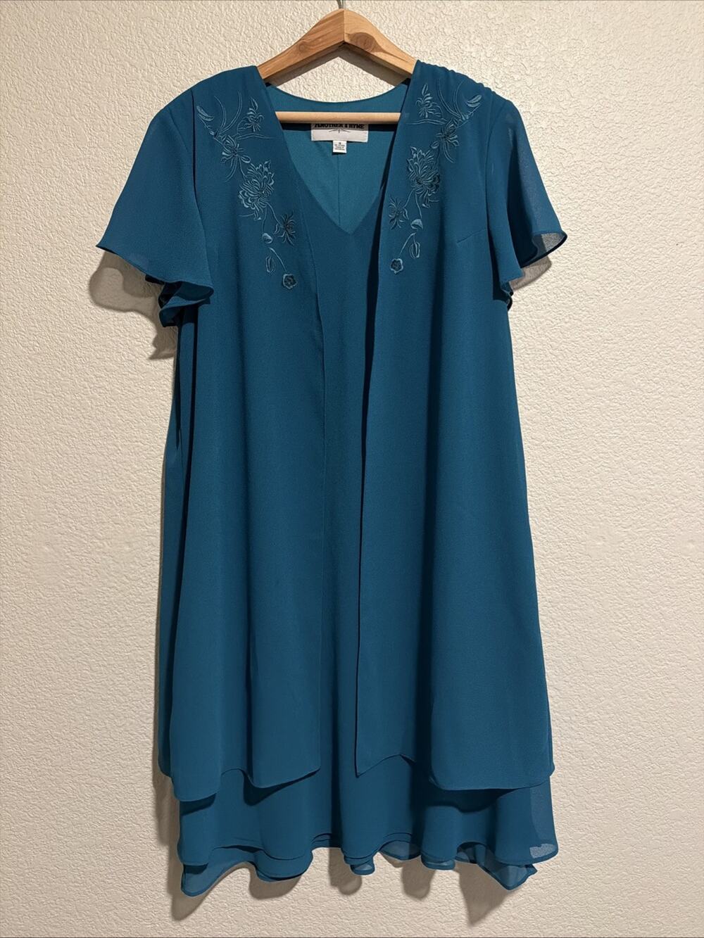 NEW Another Thyme Teal Embroidered Dress Jacket Drape Evening Event Sunday Sz 18